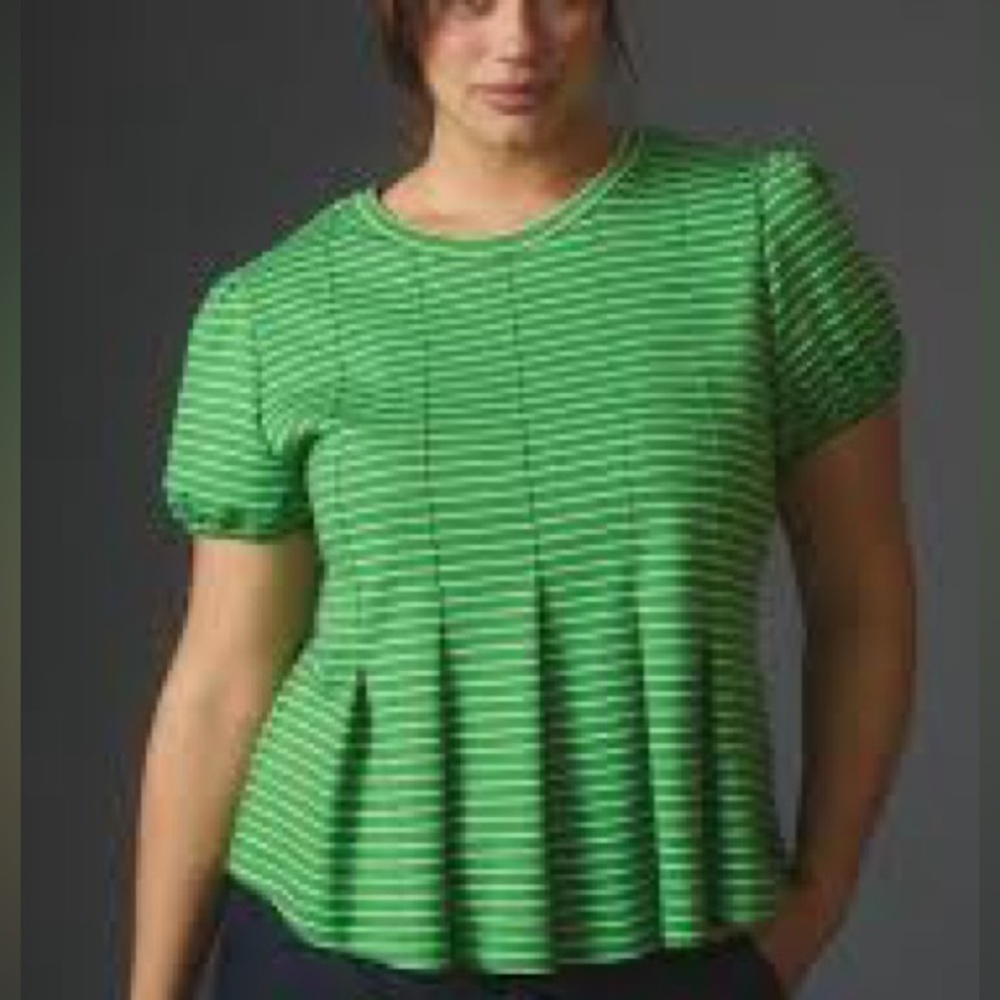 Anthropologie Green Pleated Boxy Blouse